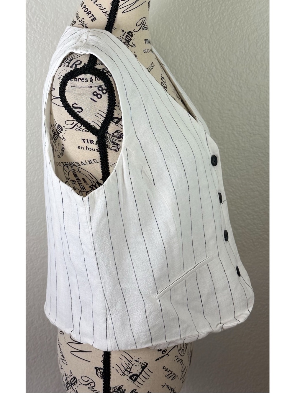 Rachel Zoe white Linen Blend Pinstripe Vest Tailored Professional Old Money - Picture 3 of 11